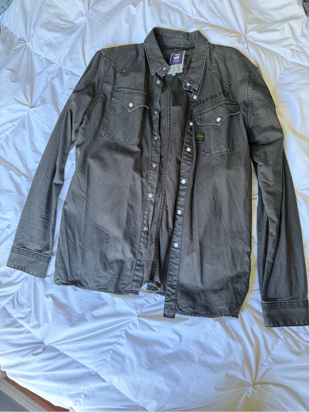 Washed Black G-Star Snap Button-Up Shirt Jacket